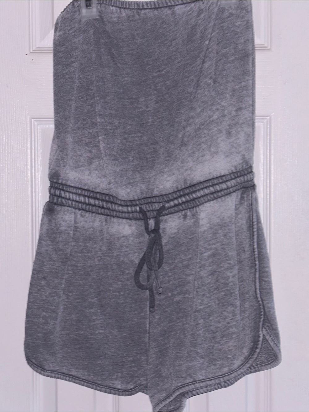 Casual Gray Strapless Romper with Drawstring Waist